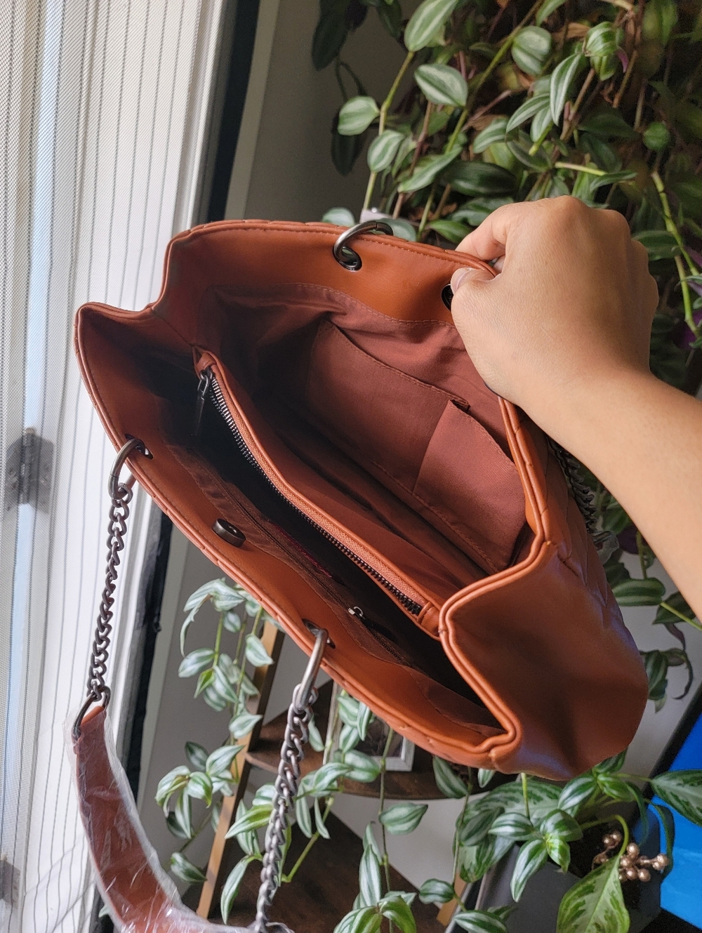 Last One! Brown Quilted Vegan Leather Shoulder Bag With Pouch